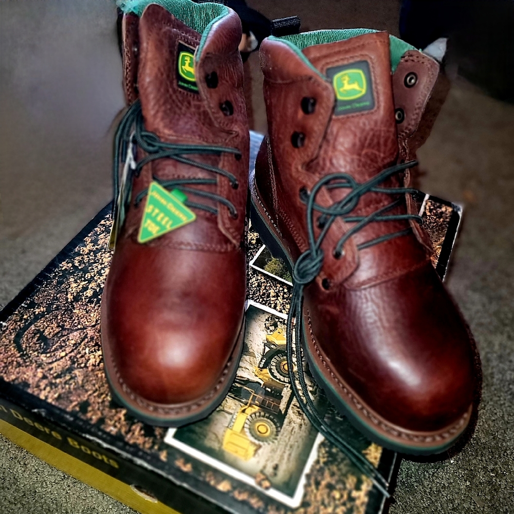 John Deere Women's Brown Leather JD3673 Mid Calf Boot - Size 11 W. Steel Toe